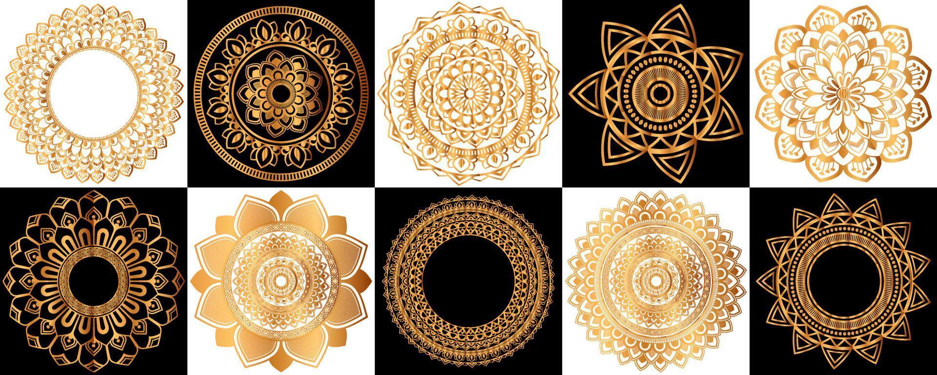 reeks van goud zentangle mandala's, mandala voor henna, mehendi, tatoeëren, decoratief etnisch sier- elementen, oosters patronen vector