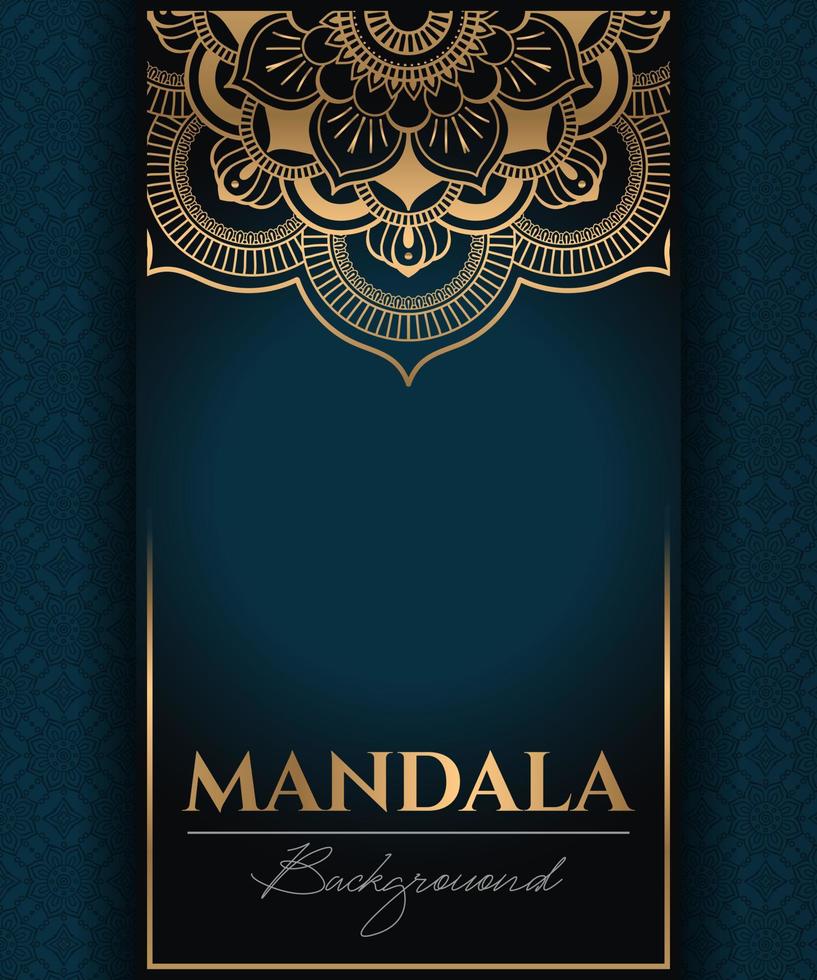 abstract goud luxe mandala achtergrond vector sjabloon, circulaire sier- arabesk patroon voor poster, omslag, brochure, uitnodiging, folder. groen achtergrond met etnisch bloemen mandala elementen