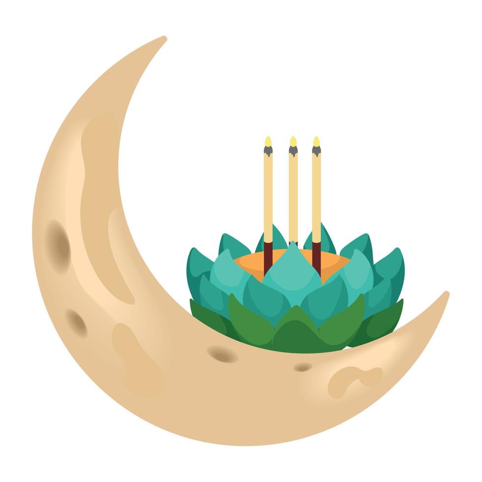 loy krathong decoratie en maan vector