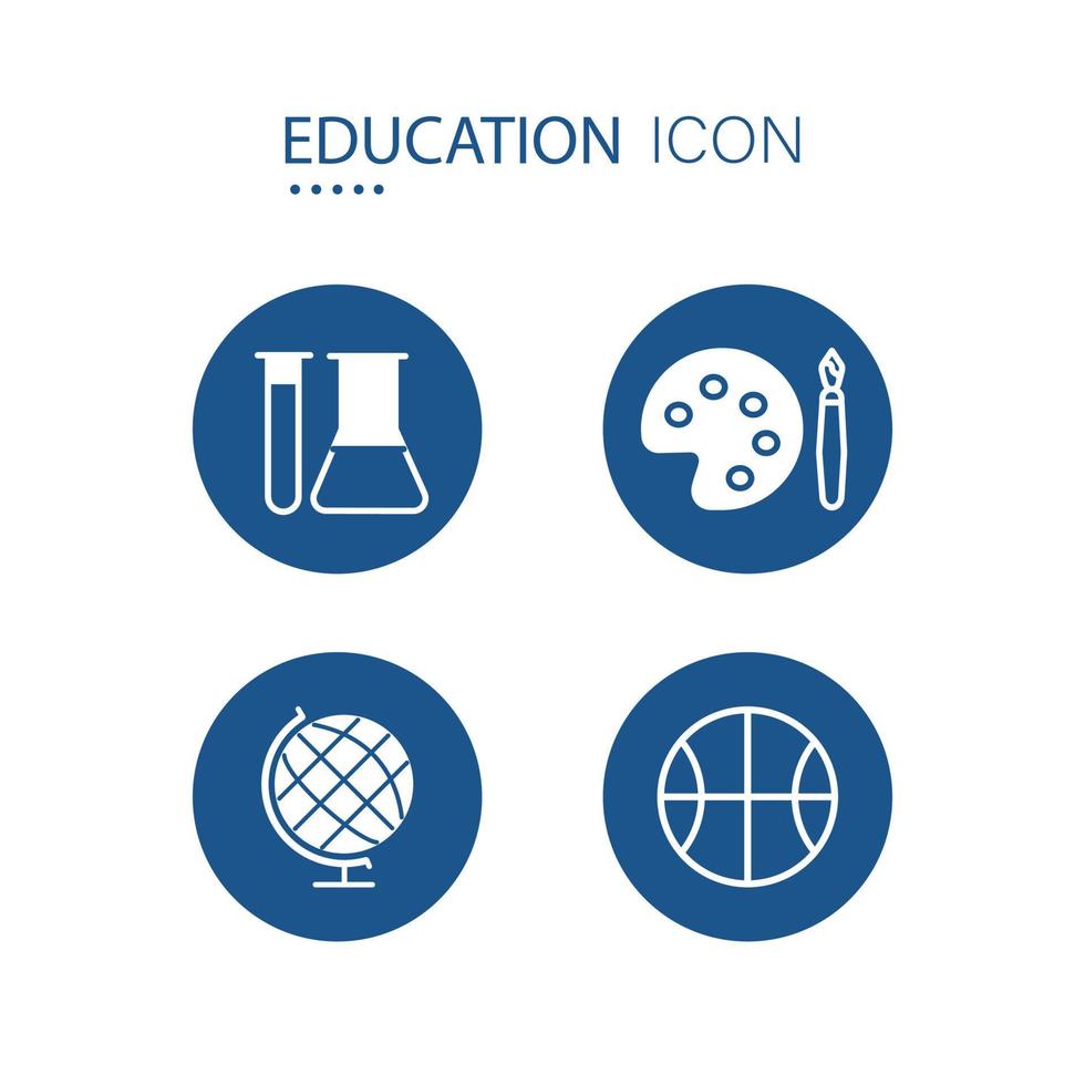 symbool van onderwijs uitrusting pictogrammen Aan blauw cirkel vorm zo pictogrammen net zo wetenschap apparatuur, fysiek uitrusting geïsoleerd Aan wit achtergrond. vector illustratie.