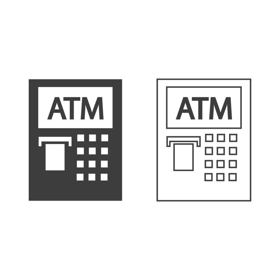 Geldautomaat machine pictogrammen vlak ontwerp of Geldautomaat machine pictogrammen. 2 stijl van Geldautomaat machine geïsoleerd Aan wit achtergrond. vector