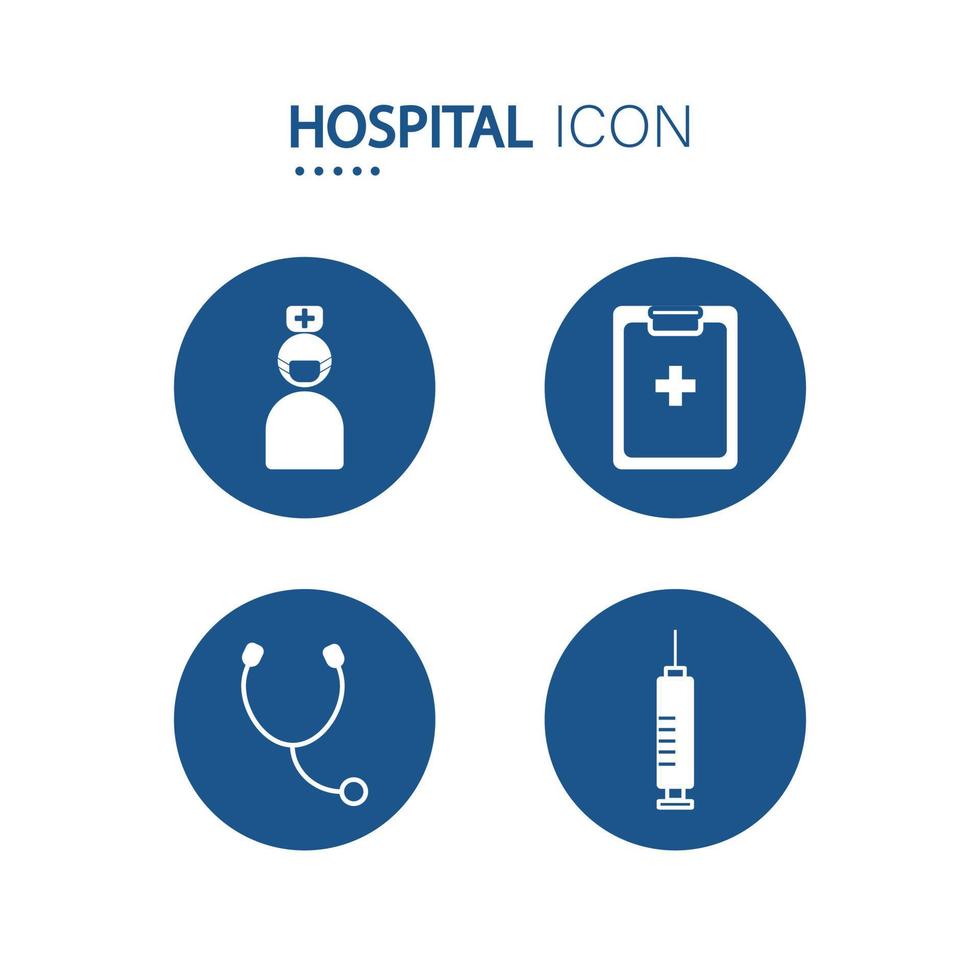 uitrusting Bij ziekenhuis pictogrammen Aan cirkel vorm geïsoleerd Aan wit achtergrond. vector illustratie.