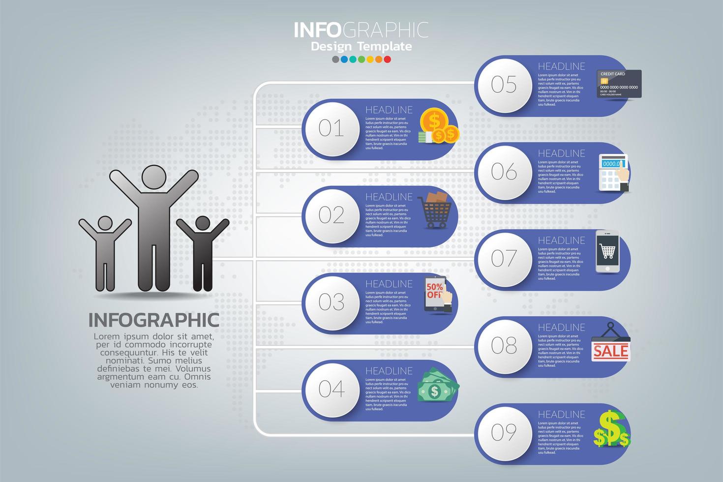 infographic sjabloon en pictogrammen. bedrijfsconcept met processen. vector