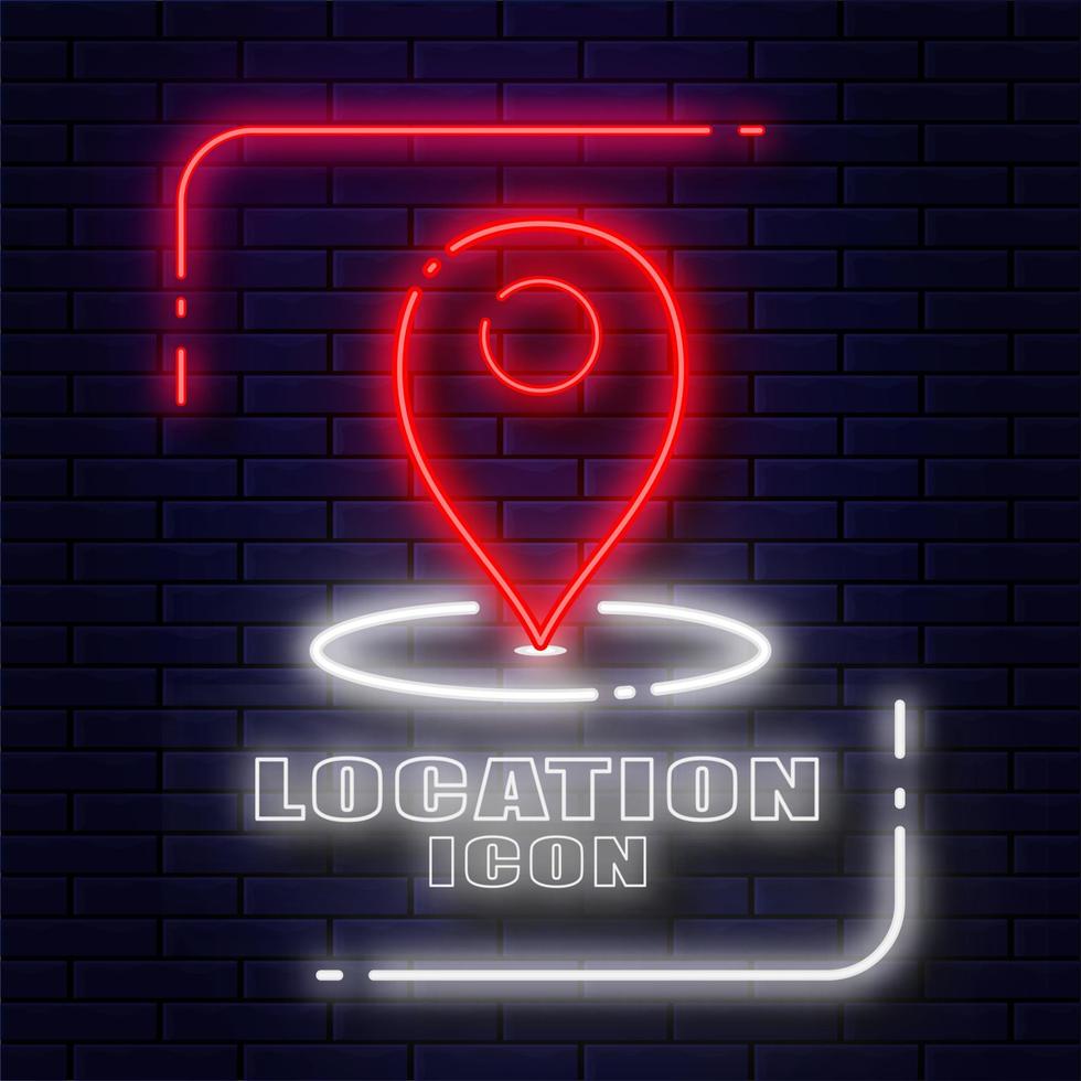 plaats pin icoon. modern ontwerp met wit en rood gloeiend neon lijnen geïsoleerd Aan donker steen muur achtergrond vector