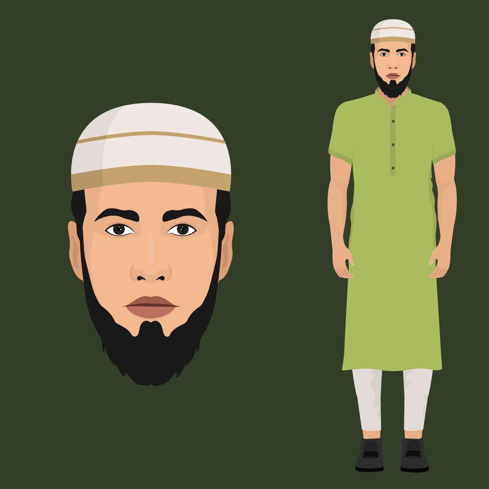 moslim karakter oppassen kurta- paijama en kufi vector