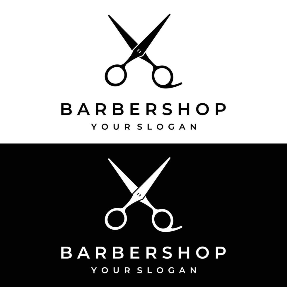 creatief en gemakkelijk klassiek kapsel salon schaar sjabloon logo ontwerp geïsoleerd Aan zwart en wit achtergrond.voor bedrijf, kapperszaak, salon, schoonheid. vector