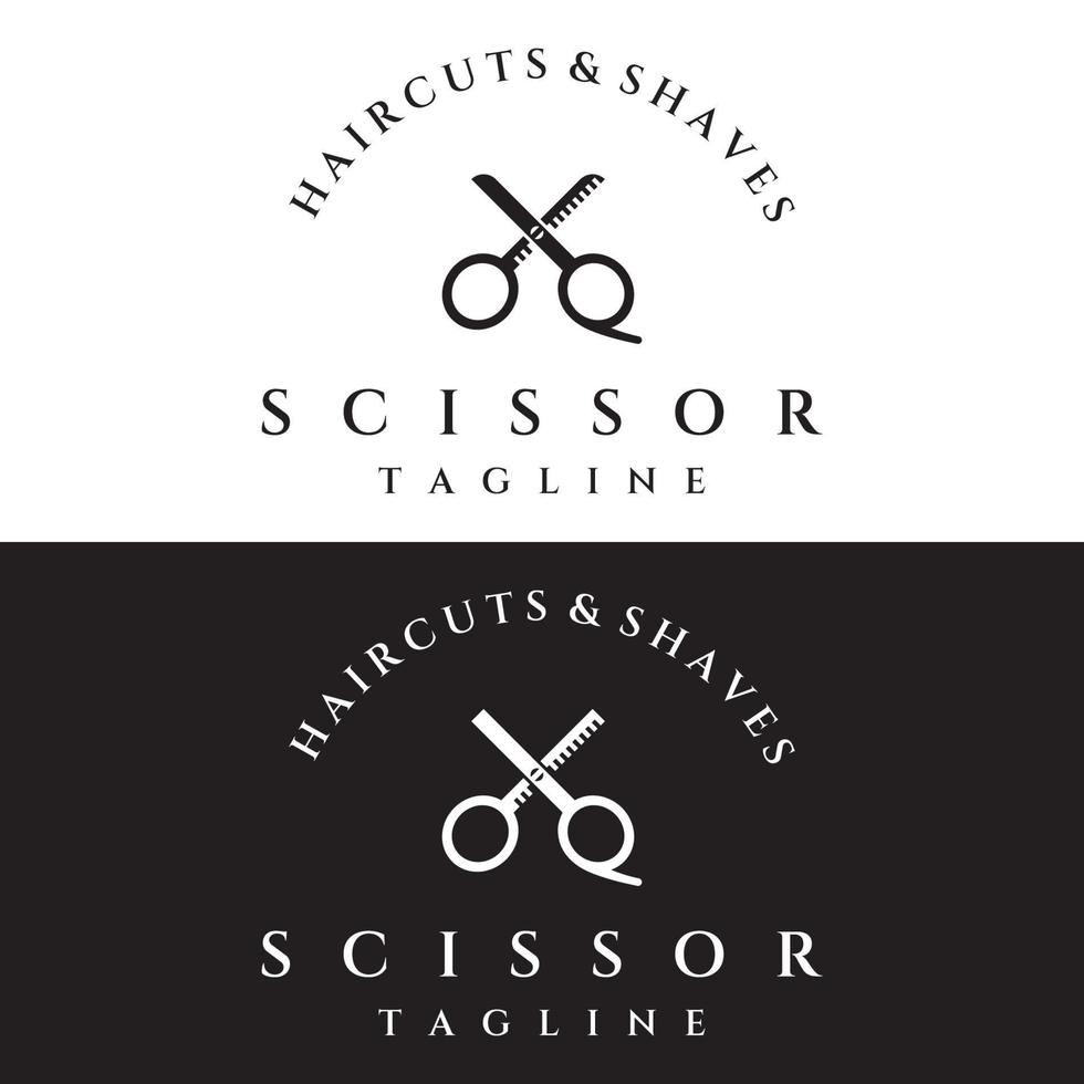 creatief en gemakkelijk klassiek kapsel salon schaar sjabloon logo ontwerp geïsoleerd Aan zwart en wit achtergrond.voor bedrijf, kapperszaak, salon, schoonheid. vector