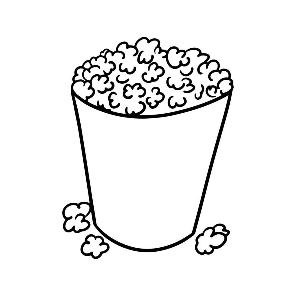monochroom afbeelding, groot papier kop met popcorn, vector illustratie in tekenfilm stijl Aan een wit achtergrond