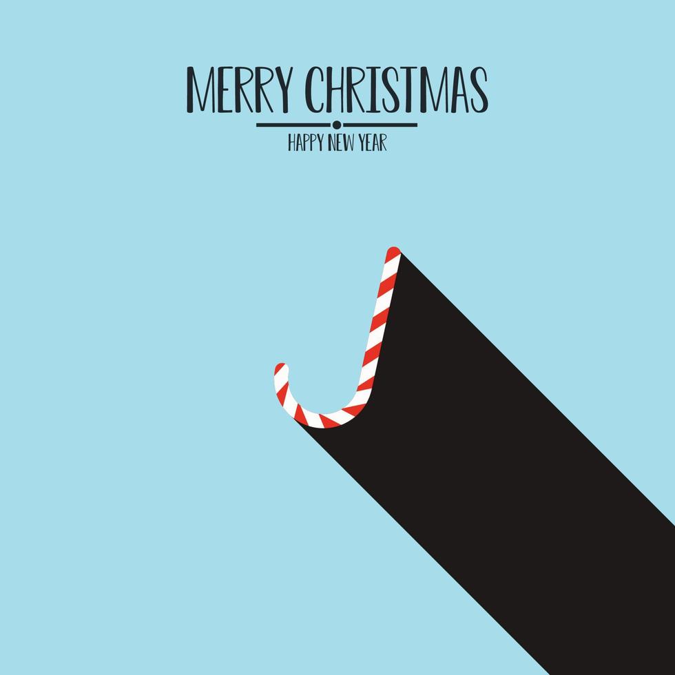 snoep riet met lang schaduw,met Kerstmis en gelukkig nieuw jaar groetjes, minimaal stijl achtergrond en groet kaart, vector illustratie