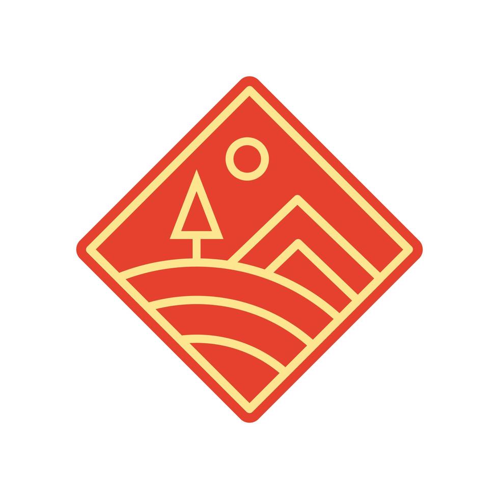 minimalistische abstract zonsondergang strand berg logo insigne ontwerp. logo ontwerp icoon vector illustratie