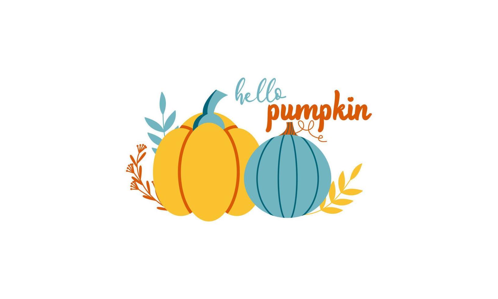 Hallo pompoen seizoen. herfst hand- getrokken belettering vector reeks met pompoenen, kastanje en bladeren. hal