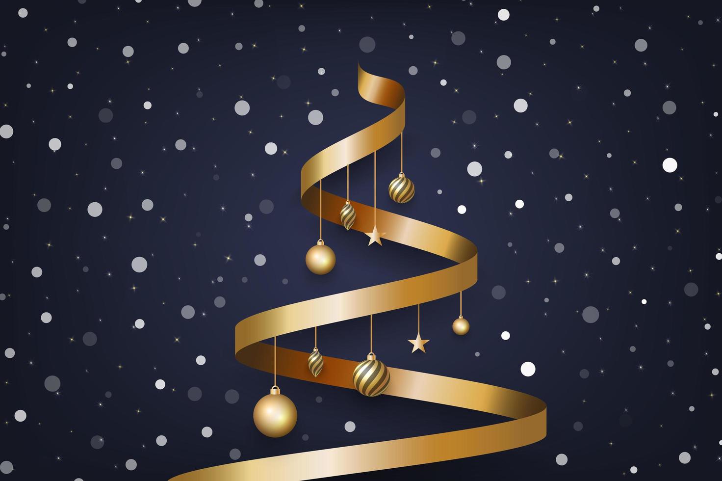 Kerst achtergrond met boom gemaakt van gouden lint en sneeuw vector