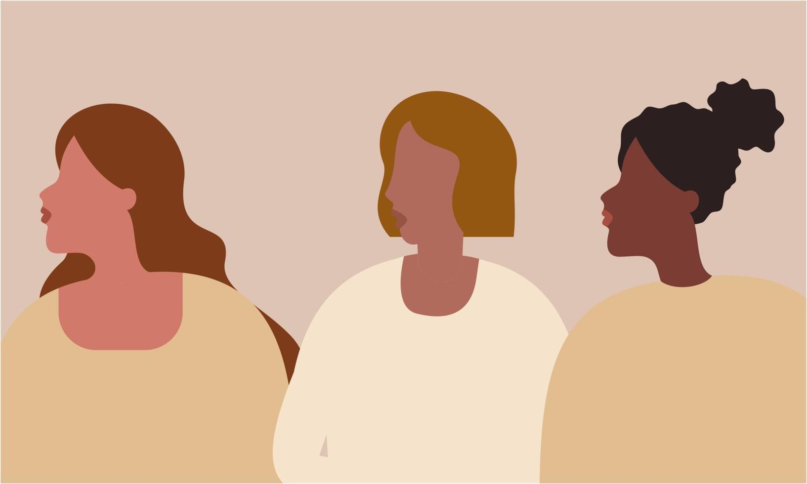 vrouw verschillend gezichten van verschillend etniciteit poster. Dames empowerment beweging. Internationale Dames vector
