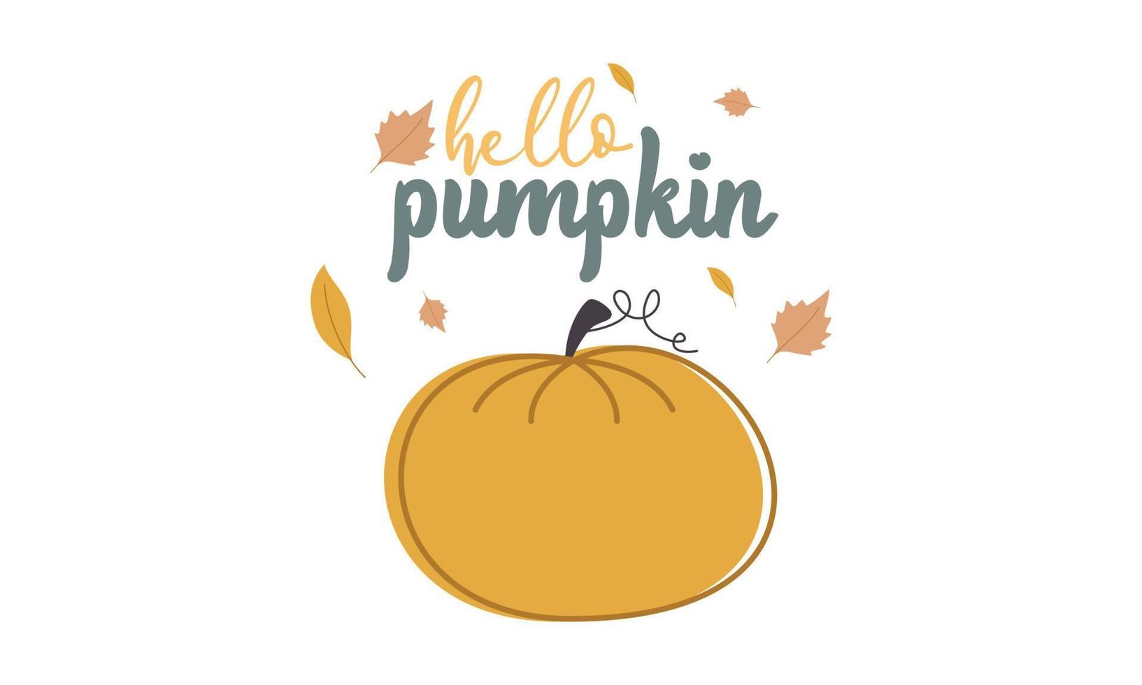 Hallo pompoen seizoen. herfst hand- getrokken belettering vector reeks met pompoenen, kastanje en bladeren. hal