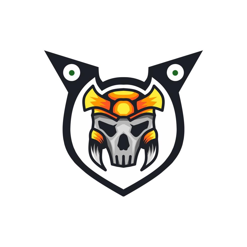 samurai schedel logo of symbool met beschermend kader vector