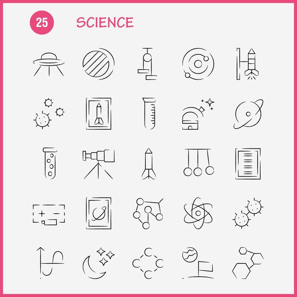 wetenschap hand- getrokken icoon pak voor ontwerpers en ontwikkelaars pictogrammen van lancering raket ruimte opstarten astronomie zonne- systeem wetenschap vector