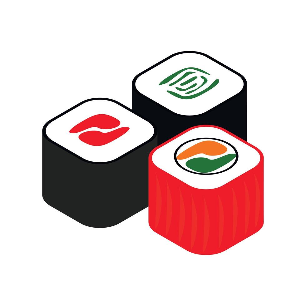 sushi rollen isometrische 3d icoon vector