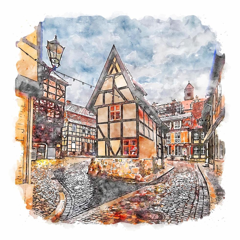 quedlinburg duitsland aquarel schets hand getekende illustratie vector