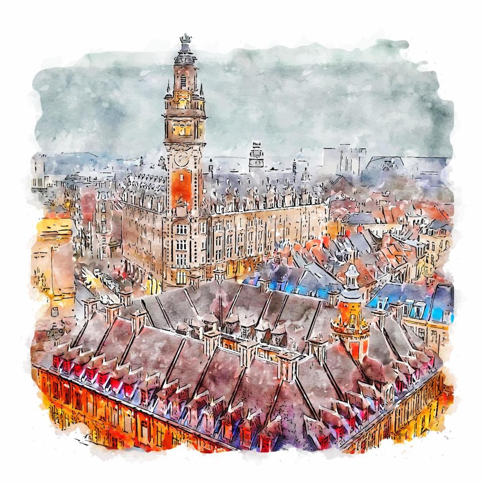 lille frankrijk aquarel schets hand getekende illustratie vector