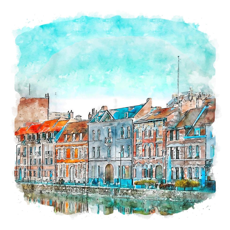 lille frankrijk aquarel schets hand getekende illustratie vector