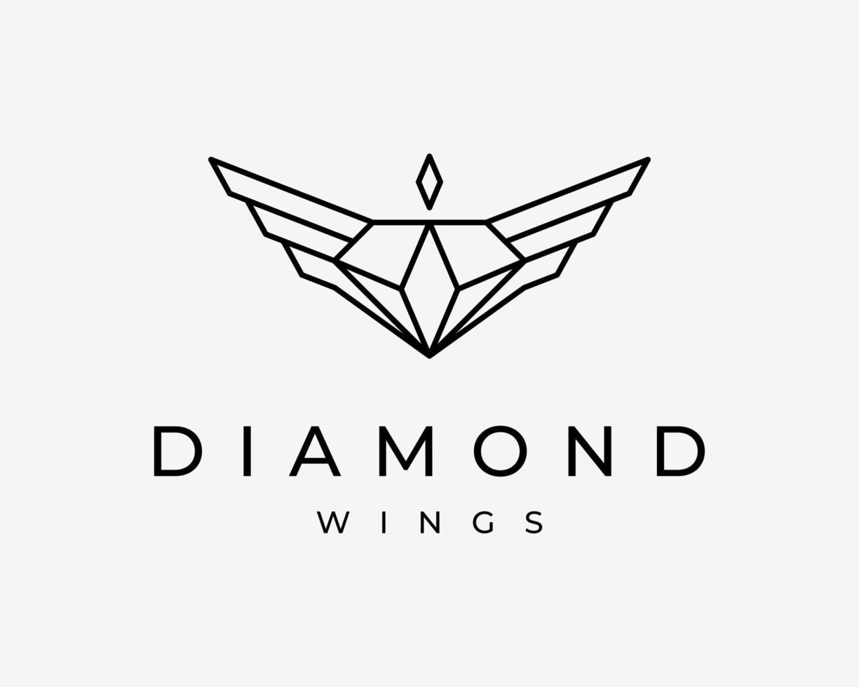 diamant edelsteen sieraden briljant vleugel vlieg retro elegant embleem vector logo ontwerp