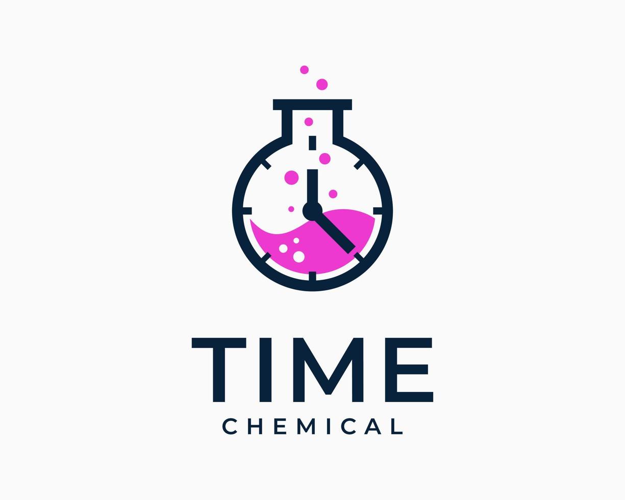 beker wetenschap laboratorium glas chemie chemisch wetenschappelijk klok tijd stopwatch slim vector logo ontwerp