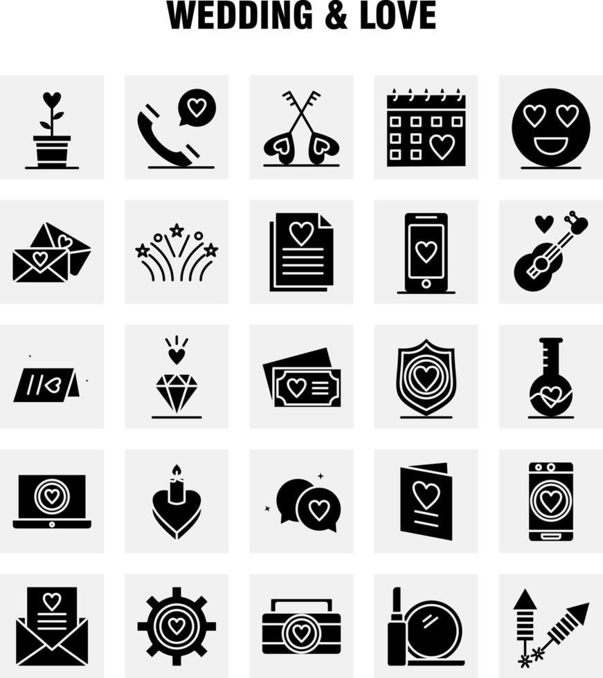 bruiloft en liefde solide glyph pictogrammen reeks voor infographics mobiel uxui uitrusting en afdrukken ontwerp omvatten laptop liefde hart bruiloft kaart liefde hart bruiloft icoon reeks vector