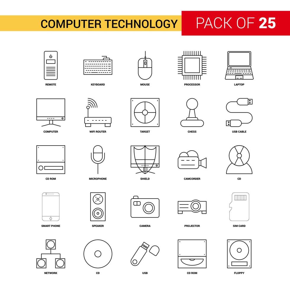 computer technologie zwart lijn icoon 25 bedrijf schets icoon reeks vector