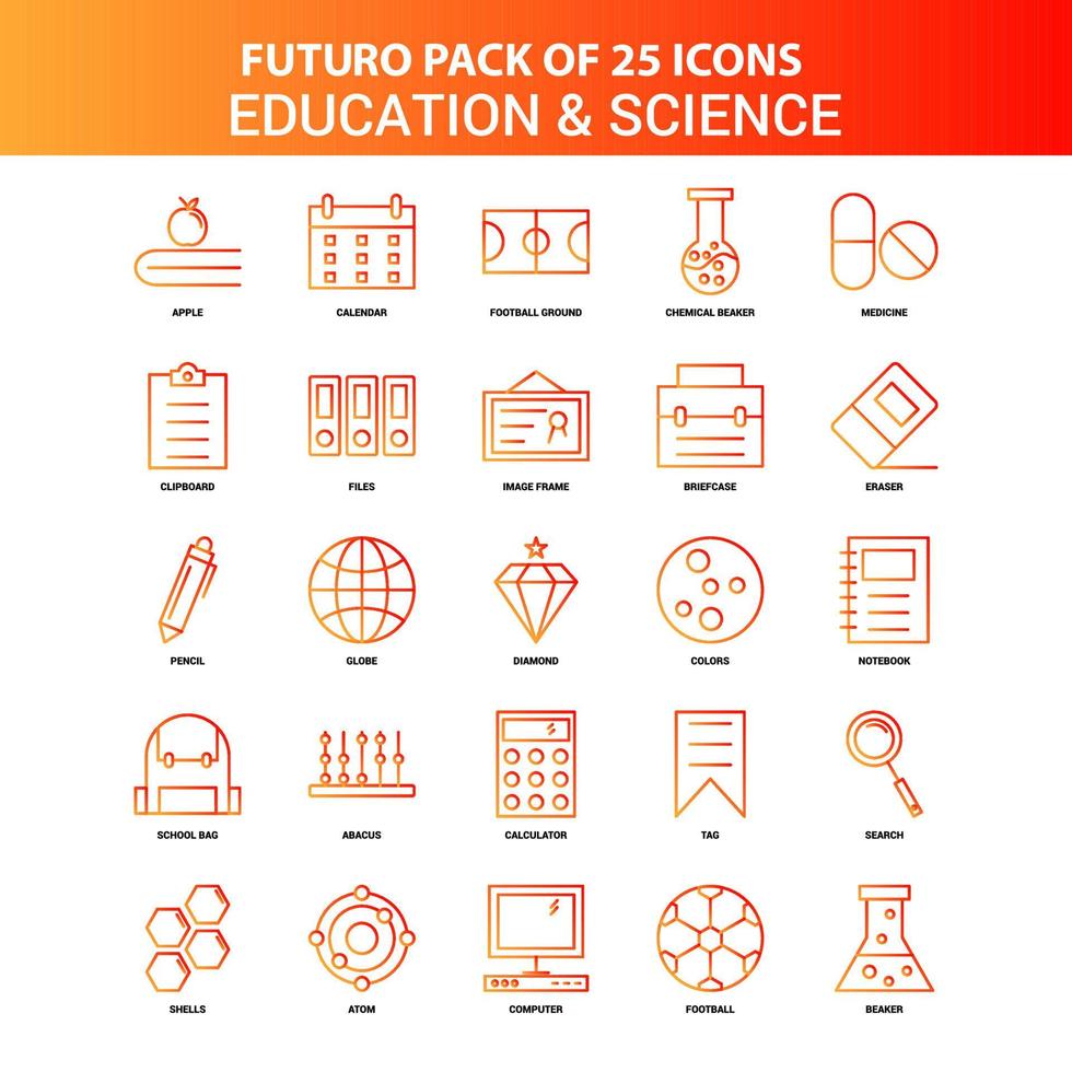 oranje futuro 25 onderwijs en wetenschap icoon reeks vector