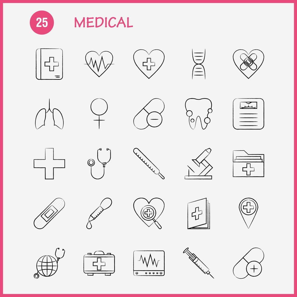 medisch hand- getrokken pictogrammen reeks voor infographics mobiel uxui uitrusting en afdrukken ontwerp omvatten tanden mond tandarts medisch bloed druk medisch dokter eps 10 vector