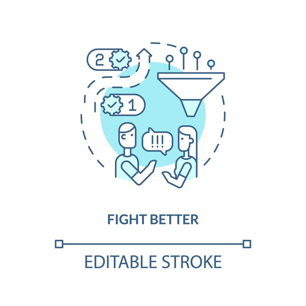 strijd beter turkoois concept icoon. verbeteren verhouding tip abstract idee dun lijn illustratie. constructief conflict. geïsoleerd schets tekening. bewerkbare hartinfarct. vector