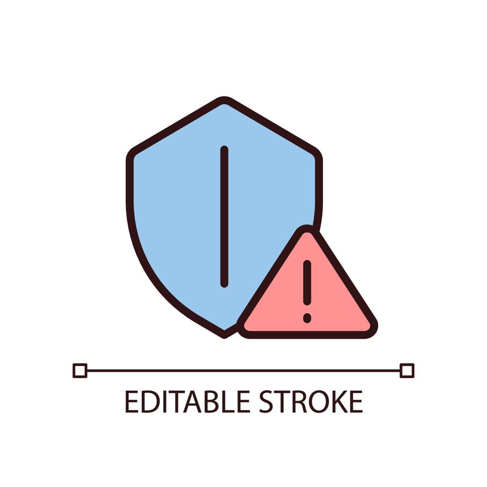 veiligheid waarschuwing pixel perfect rgb kleur icoon. cyberveiligheid inbreuk. risico van computer virus. veiligheid kwestie. geïsoleerd vector illustratie. gemakkelijk gevulde lijn tekening. bewerkbare hartinfarct.