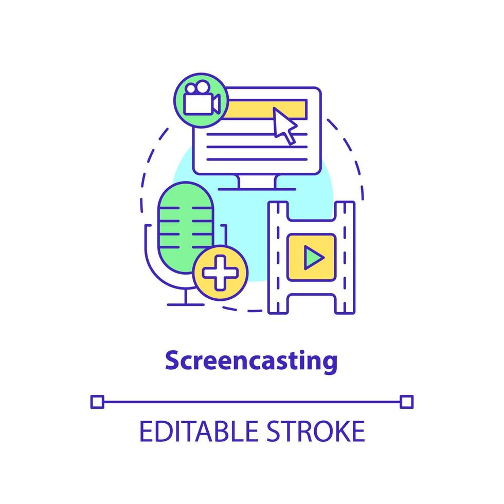 screencasting concept icoon. Vermelding computer scherm. online video methode abstract idee dun lijn illustratie. geïsoleerd schets tekening. bewerkbare hartinfarct. vector