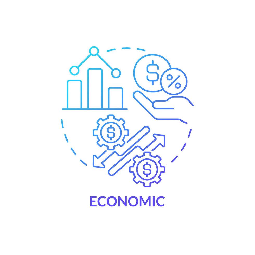 economisch blauw helling concept icoon. bedrijf en handel verbetering. financieel segment. stamper gereedschap abstract idee dun lijn illustratie. geïsoleerd schets tekening. vector