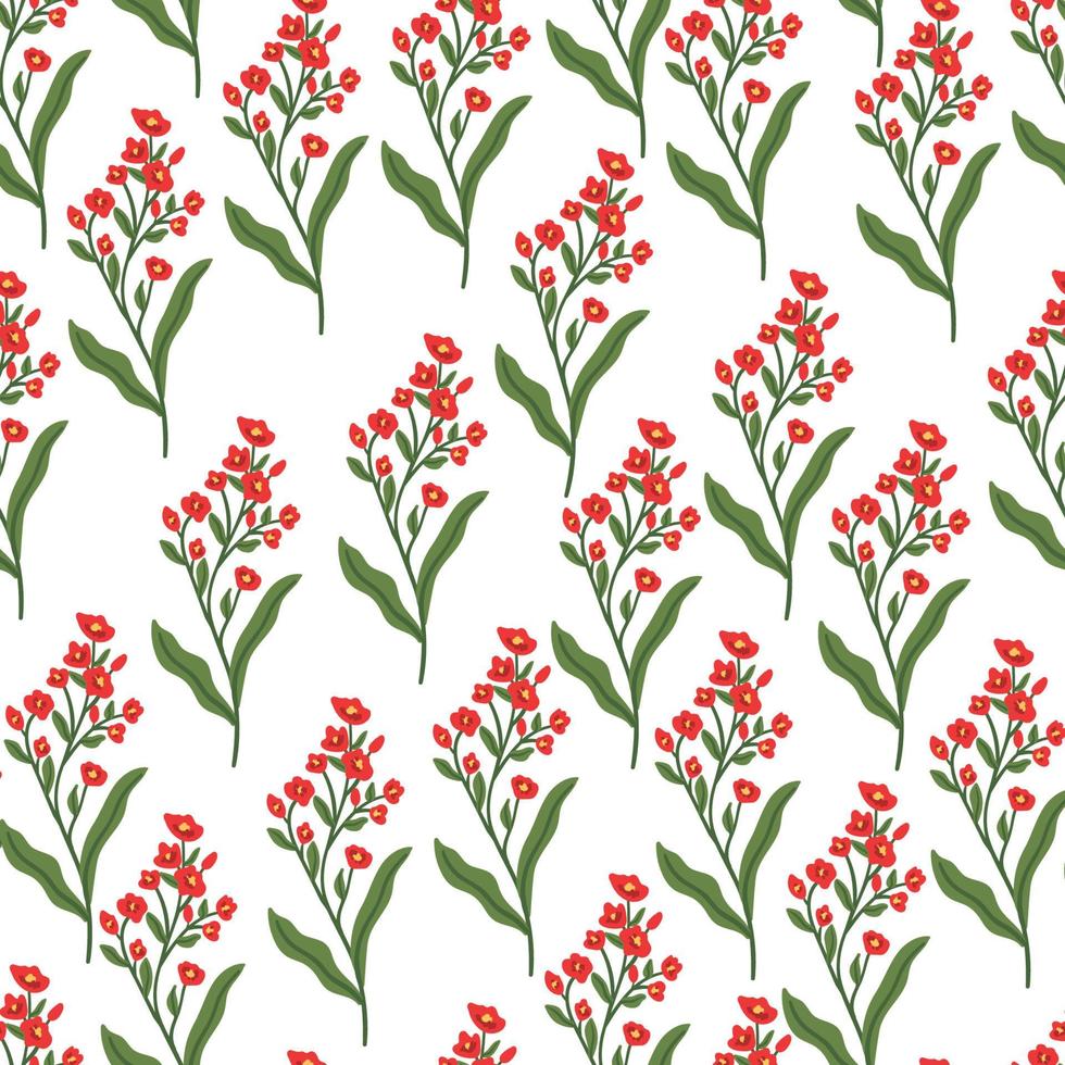 rood wild bloem vector naadloos patroon. kruid, kruidachtig bloeiend plant, bloeiend Afdeling textuur. hand- getrokken vlak botanisch illustratie.