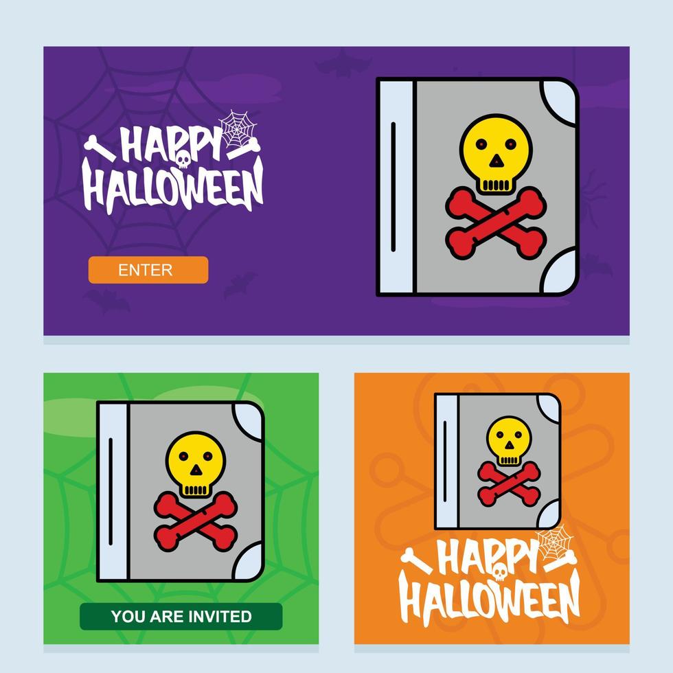 gelukkig halloween uitnodiging ontwerp met duivel boek vector