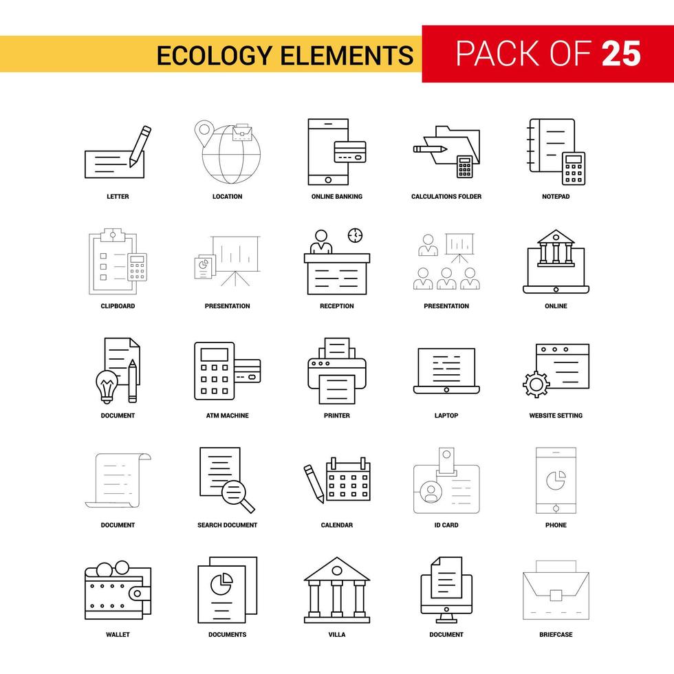 ecologie elementen zwart lijn icoon 25 bedrijf schets icoon reeks vector