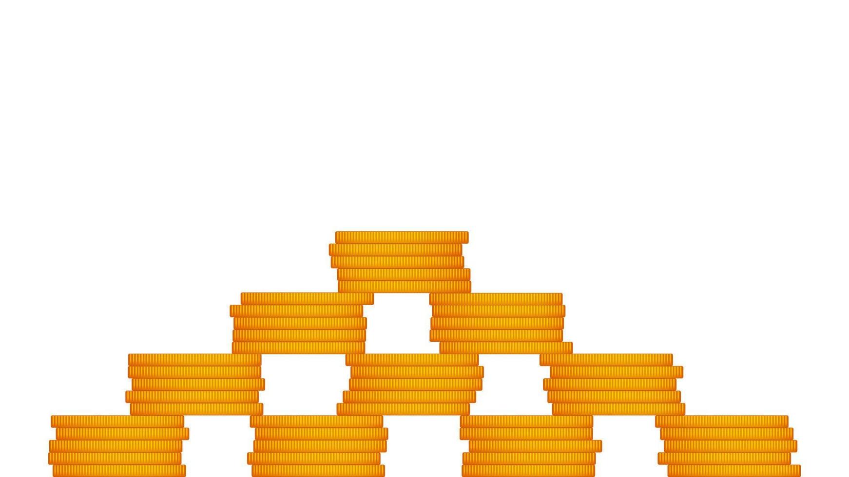 goud munten gestapeld in een piramide geïsoleerd Aan wit. tekenfilm stijl. kant visie. groot jackpot. vector eps10.