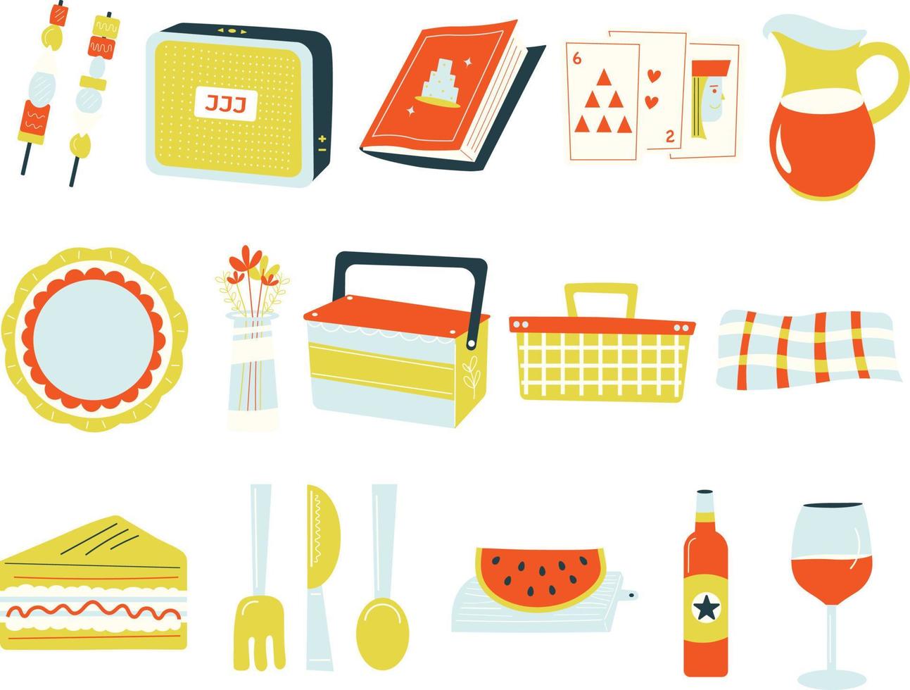 gelukkig zomer picknick illustratie reeks vector