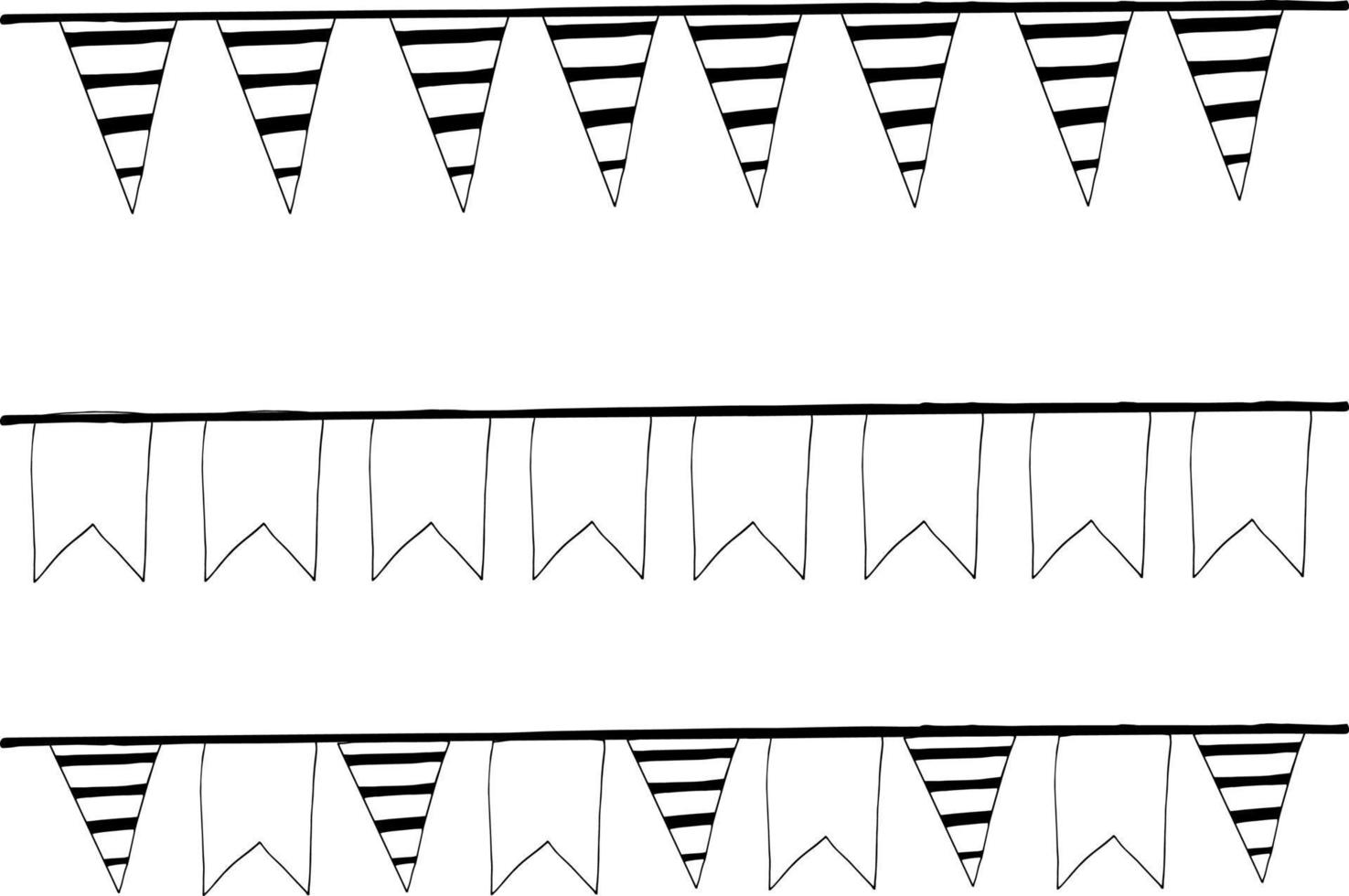 slinger met vlaggen hangende reeks voor ontwerp banier, grens, kader, sticker. schetsen hand- getrokken tekening. Scandinavisch monochroom minimalisme. feestelijk decor nieuw jaar verjaardag vector