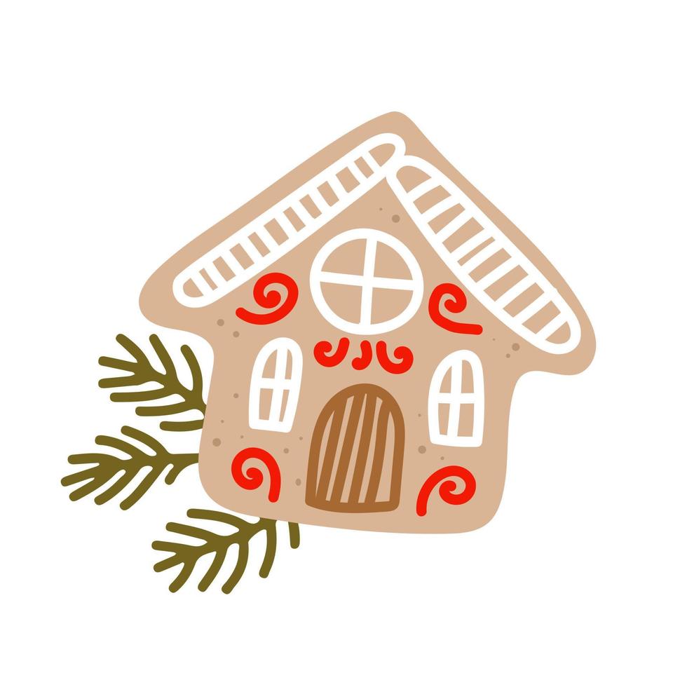 Kerstmis peperkoek in de het formulier van een schattig huis met wit suikerglazuur vector