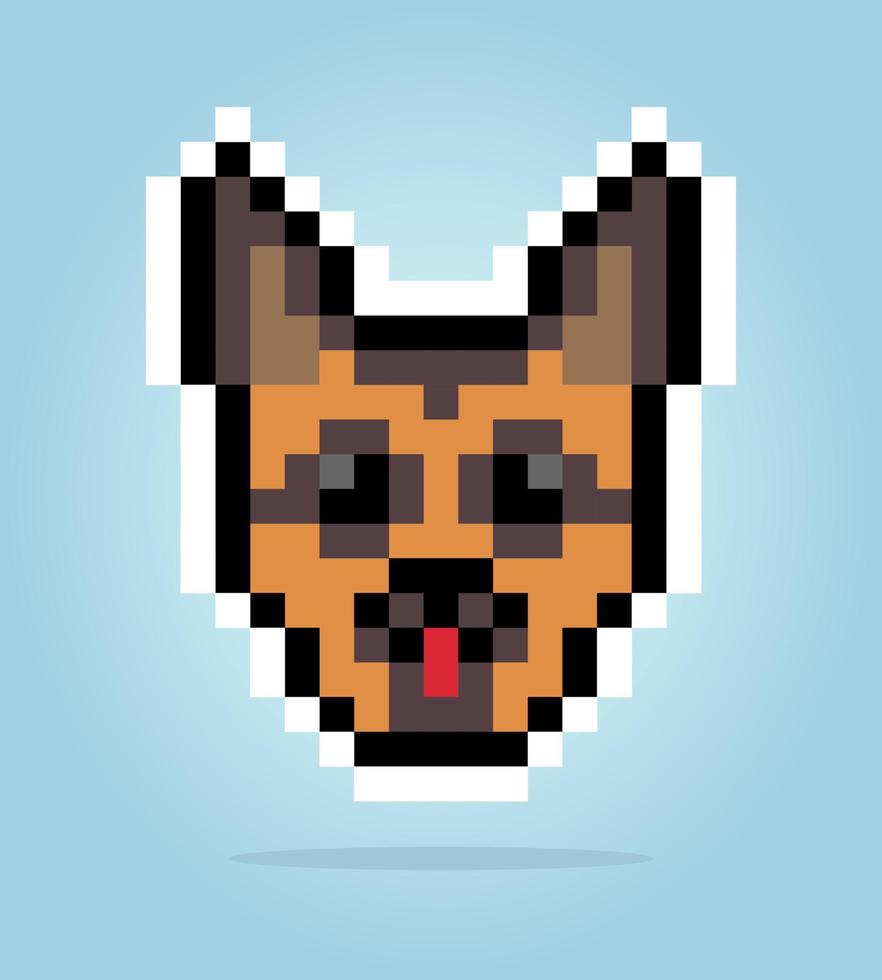 8 bit pixel van Duitse herdershond. dierenkop voor activaspellen in vectorillustraties. kruissteek patroon. vector