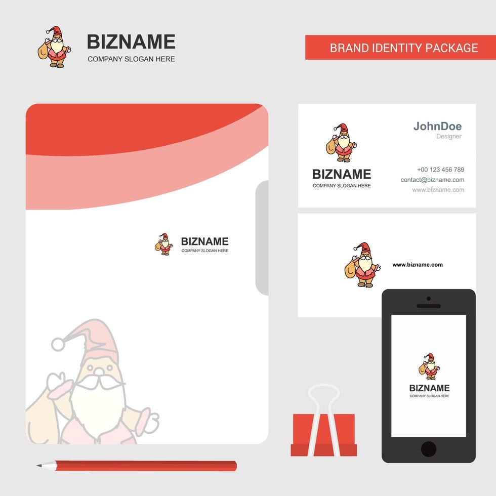 de kerstman clausule bedrijf logo het dossier Hoes bezoekende kaart en mobiel app ontwerp vector illustratie