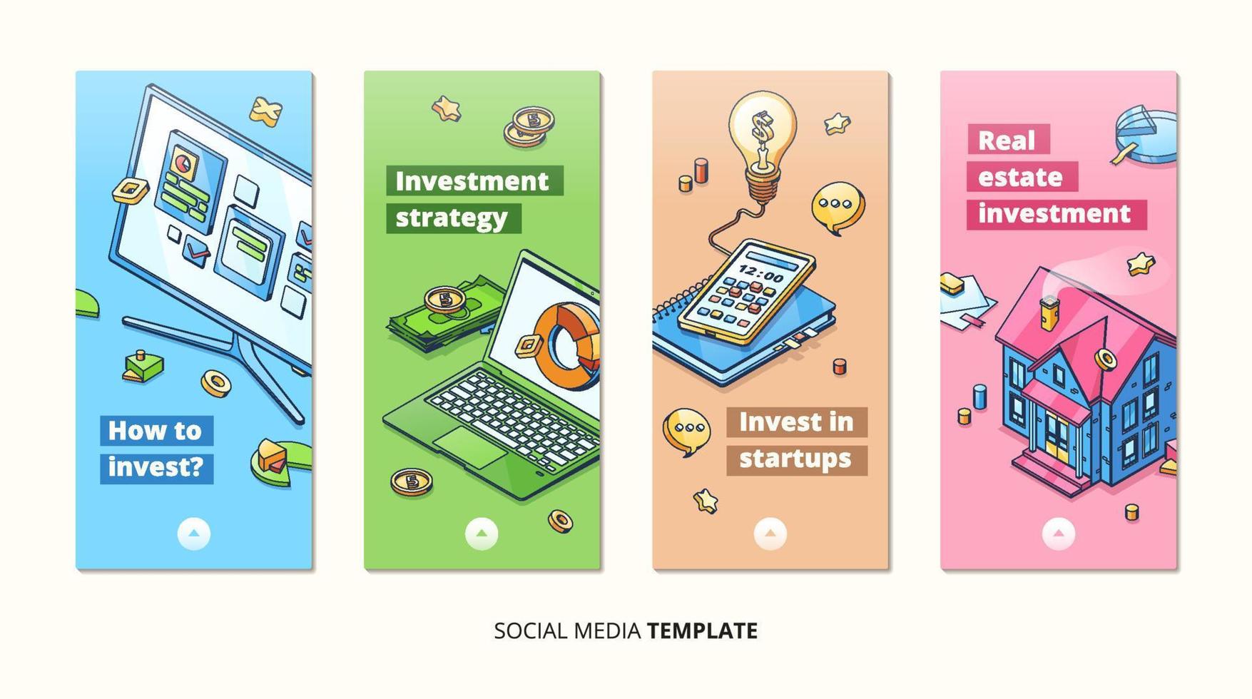 sociaal media sjabloon met investering concept vector