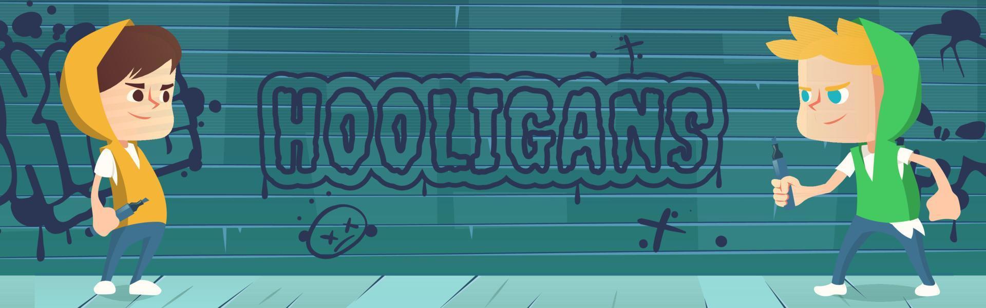 hooligans tekening graffiti Aan muur, vandalisme vector