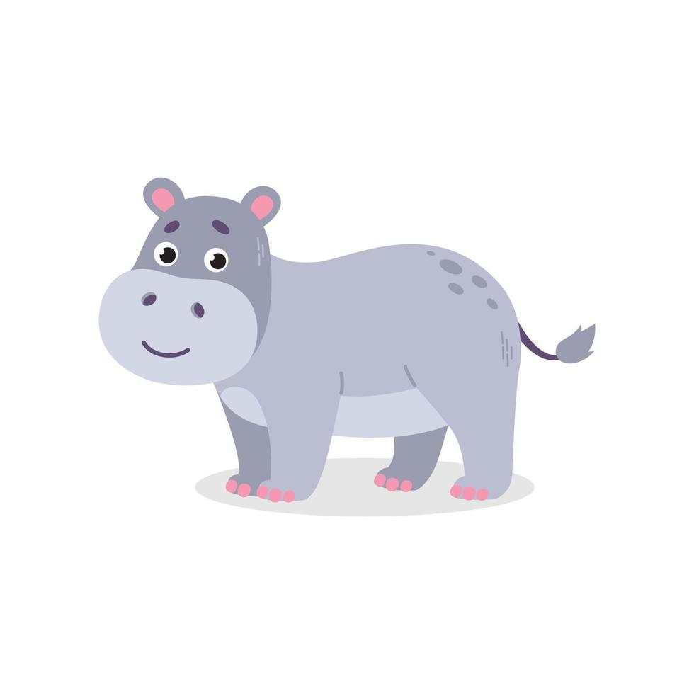 weinig nijlpaard in tekening stijl geïsoleerd Aan wit. kinderen illustratie in vlak stijl. hand- getrokken weinig nijlpaard vector illustratie. tekenfilm nijlpaard vector afdrukken.