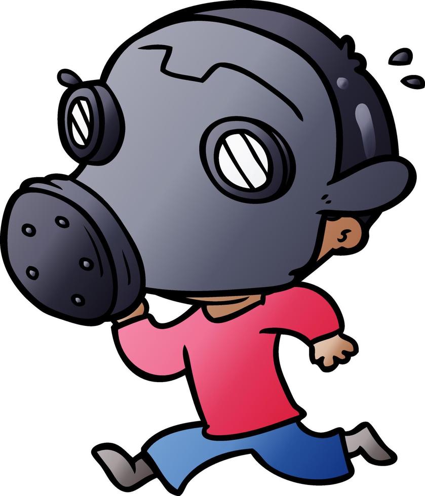 tekenfilm Mens met gas- masker rennen vector