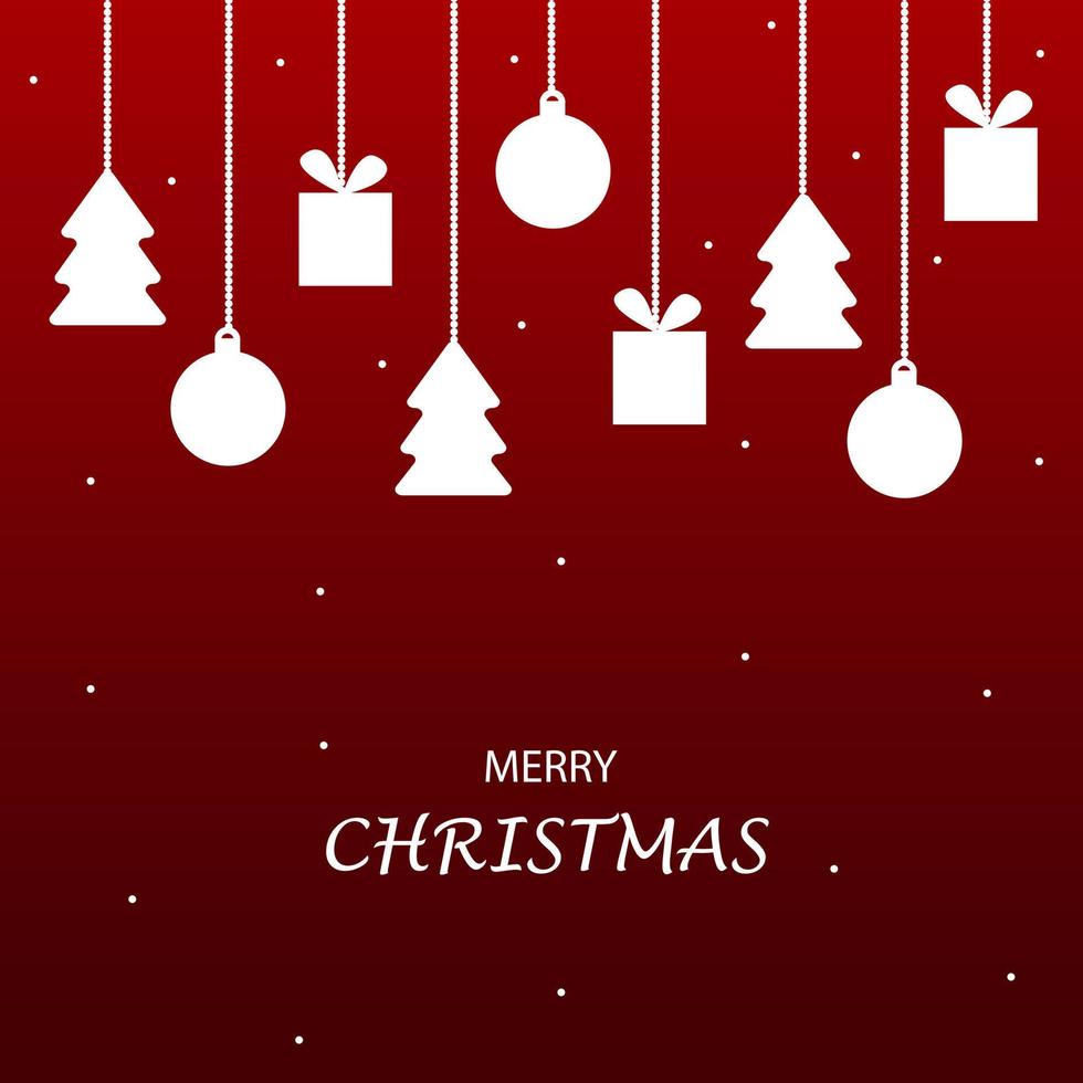 hangende Kerstmis ornamenten zo net zo geschenk, bal, en boom in wit kleur. vrolijk Kerstmis tekst geïsoleerd Aan rood achtergrond.vector illustratie vector