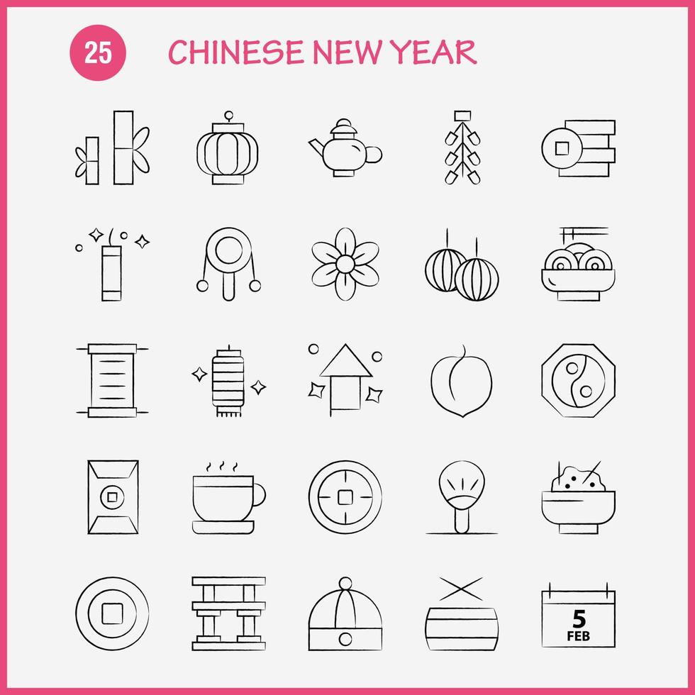 Chinese nieuw jaar hand- getrokken icoon pak voor ontwerpers en ontwikkelaars pictogrammen van kalender feb maand schema Chinese nieuw speelgoed- jaar vector