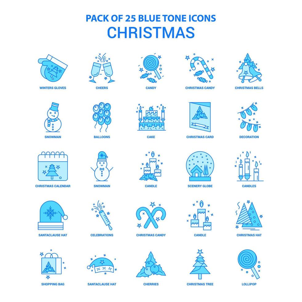 Kerstmis blauw toon icoon pak 25 icoon sets vector